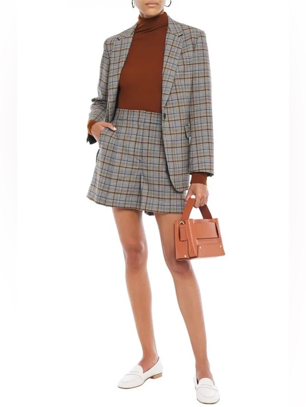 Sandro Anor Pleated Plaid Shorts